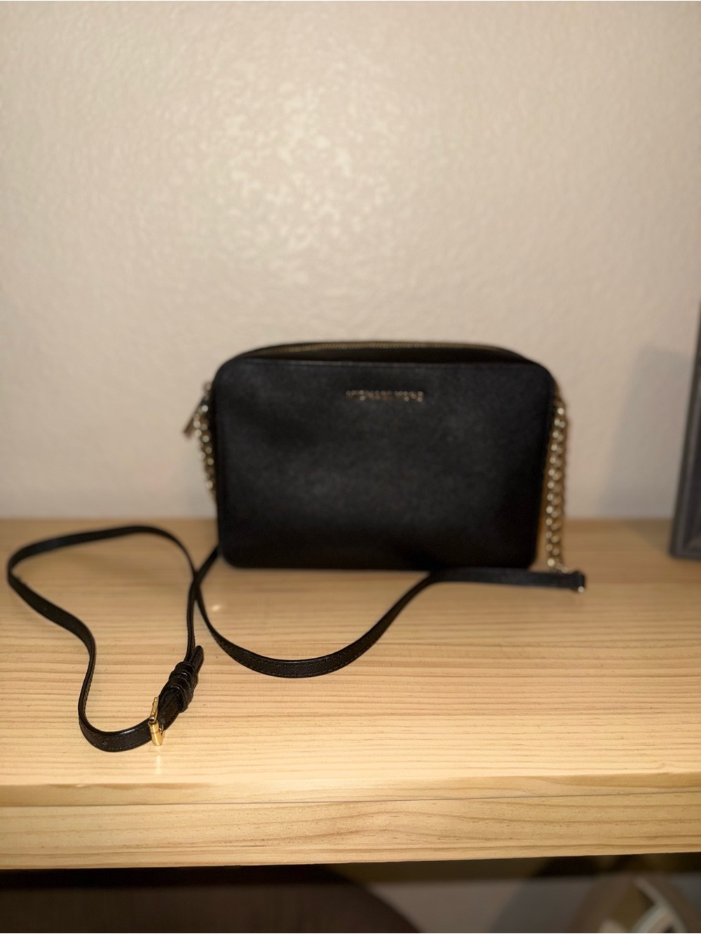 Michael Kors Black Crossbody with Gold Chain Detail